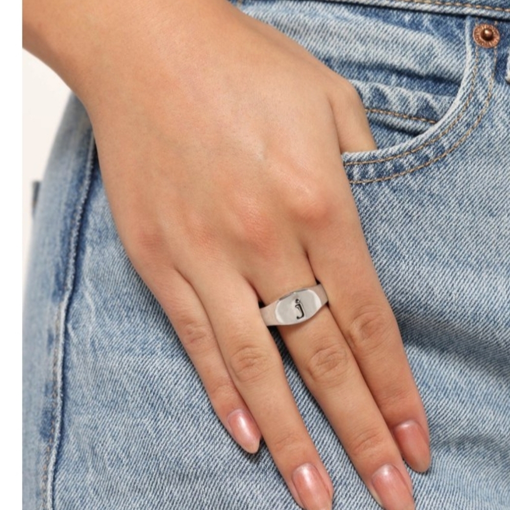 Paparazzi Monogram Memento - Silver - J, Ring, Stretch band - Picture 2 of 2